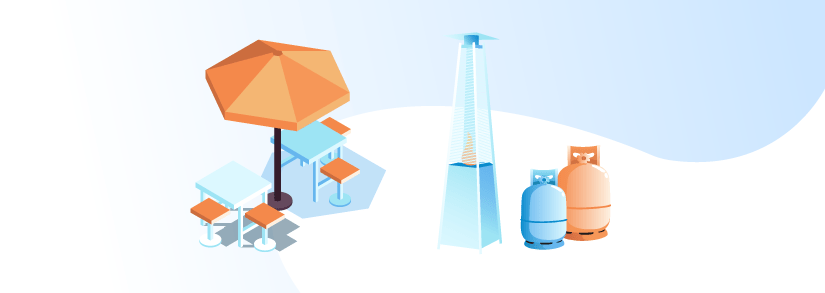 parasol chauffant et bouteille de gaz